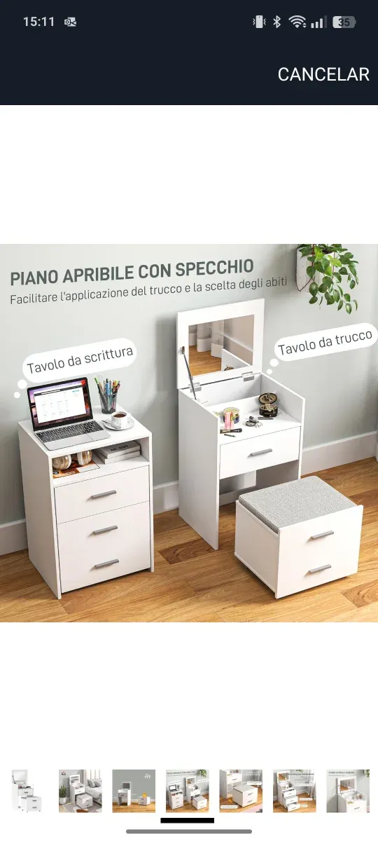 Tocador blanco con silla