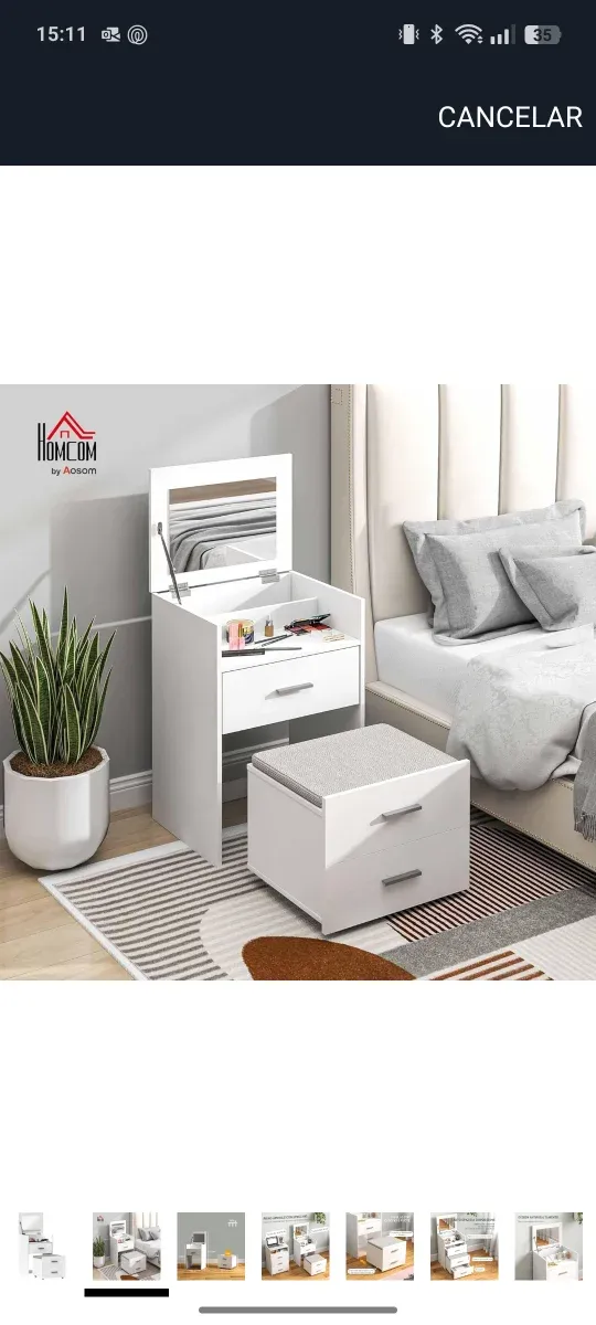 Tocador blanco con silla