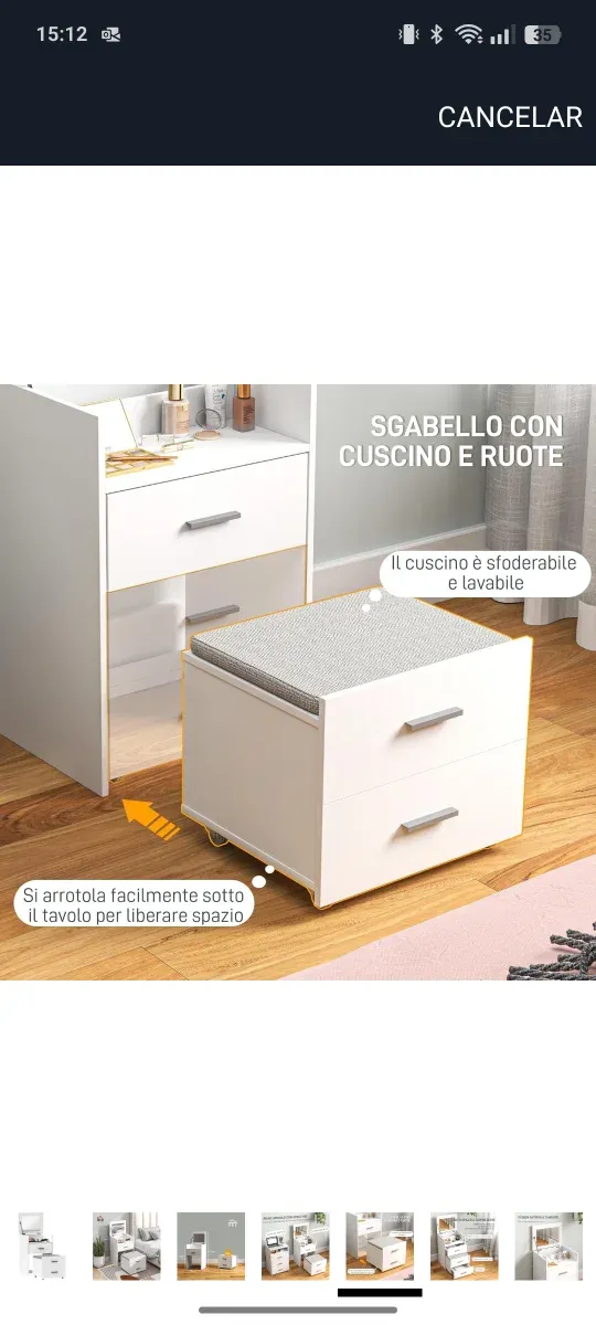 Tocador blanco con silla