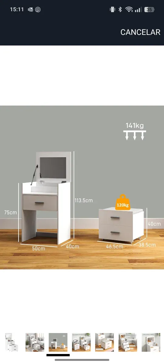 Tocador blanco con silla