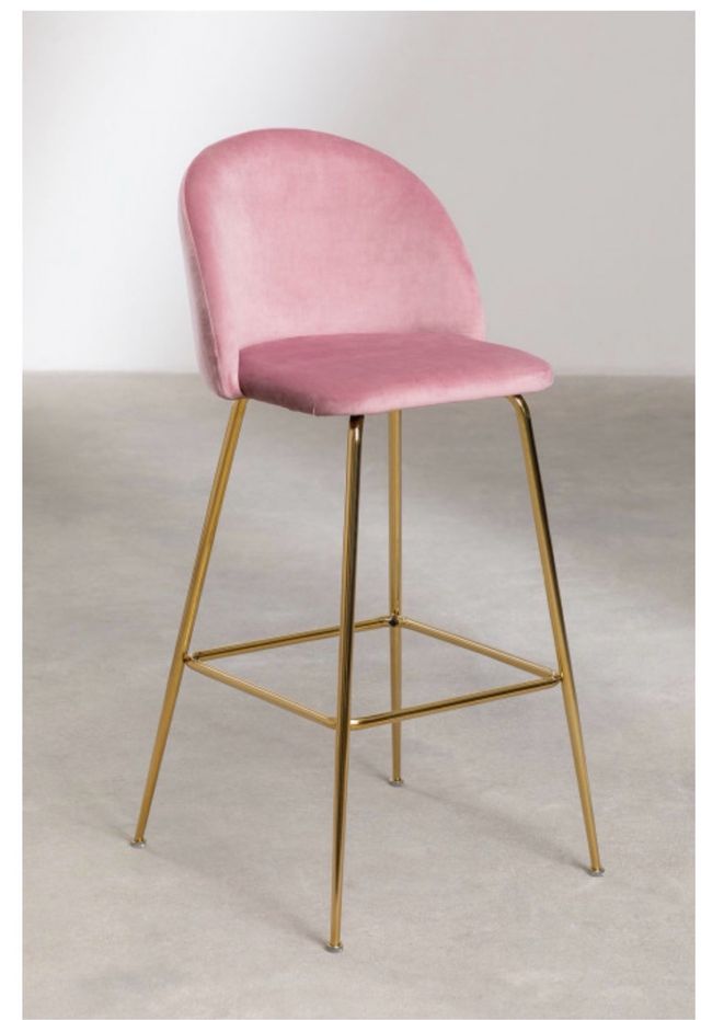 3 Taburetes  altos Kana terciopelo rosa y dorados