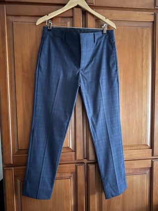 Pantalón de traje Mango a cuadros azul