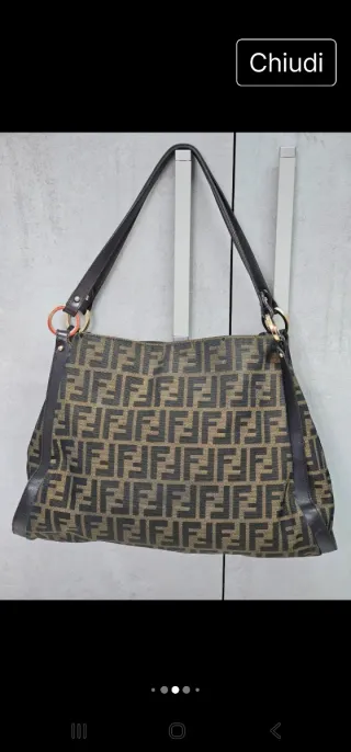 Borsa Fendi spalla pelle e tessuto trama zucca 