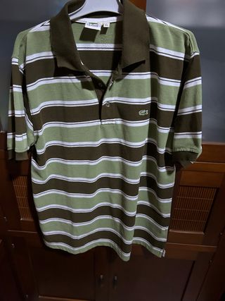 Polo Lacoste Rayas Marrón y Verde Talla XL