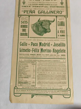Cartel Gallito Toros Valencia 1917