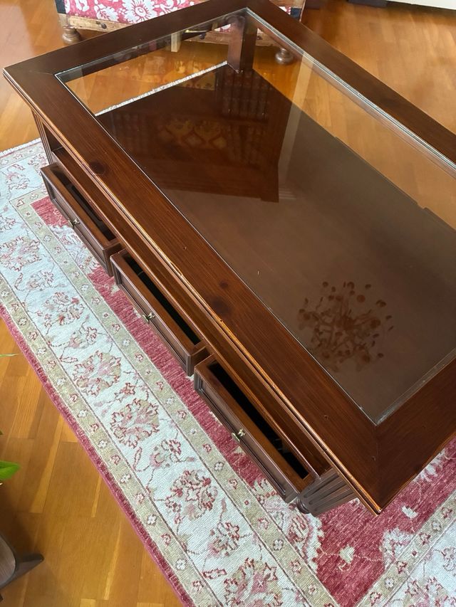 Mesa de centro madera y cristal efecto golpeado
