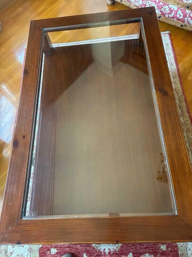 Mesa de centro madera y cristal efecto golpeado
