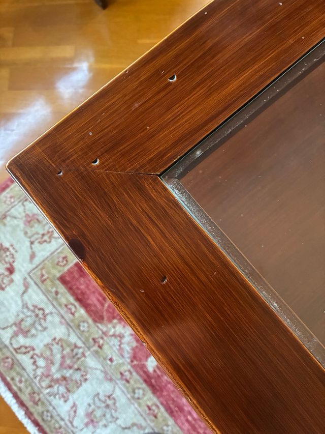 Mesa de centro madera y cristal efecto golpeado