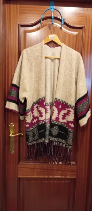 Chaqueta de punto mujer beige y morado