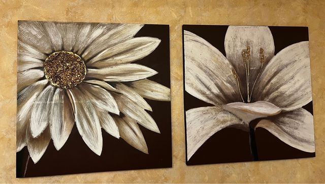 Cuadros flores tonomarrón y beige no hago envíos