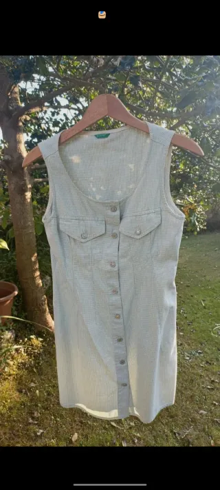 Vestido Benetton azul y crema