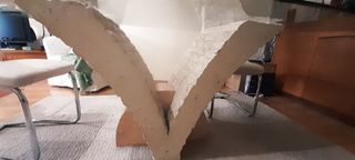 Mesa de jantar vidro e pedra bege