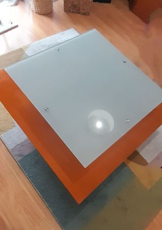 Mesa de centro vidro e madeira cerejeira