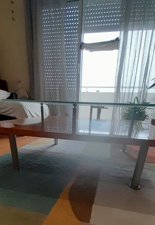 Mesa de centro vidro e madeira cerejeira