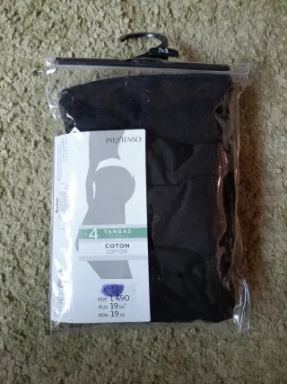 4 Tangas Inextenso Algodón Negro Talla M