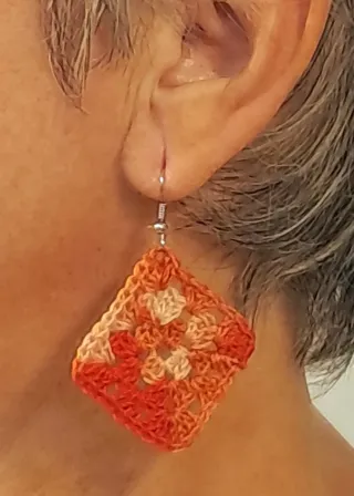 Pendientes Crochet Cuadrados Naranja