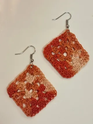 Pendientes Crochet Cuadrados Naranja