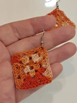 Pendientes Crochet Cuadrados Naranja