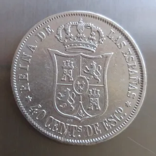 Moneda plata 40 céntimos escudo 1866
