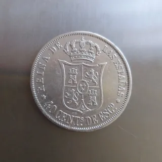 Moneda plata 40 céntimos escudo 1866