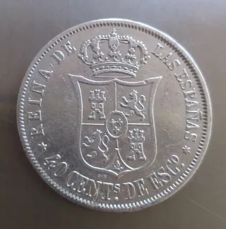Moneda plata 40 céntimos escudo 1866