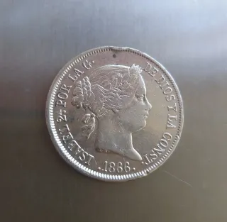 Moneda plata 40 céntimos escudo 1866