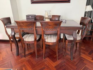 Mesa comedor madera 160 extendible 270 y 6 sillas