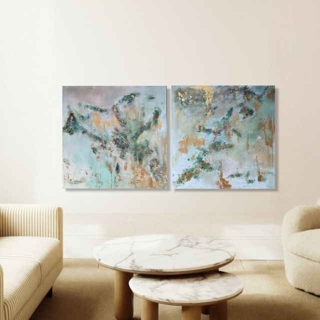 Cuadros Abstractos Verdes y Dorados