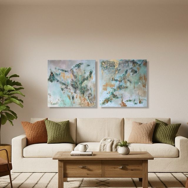 Cuadros Abstractos Verdes y Dorados