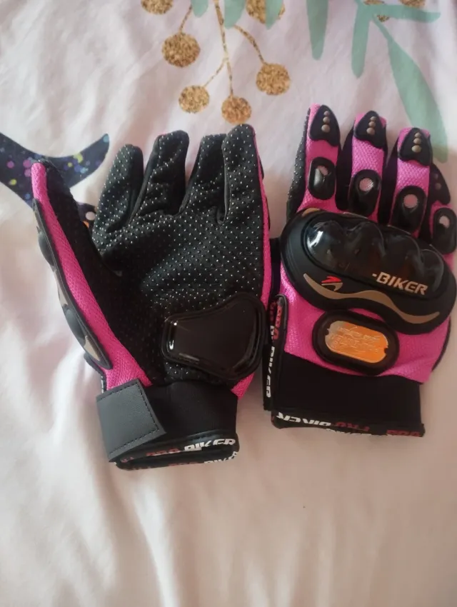 Guantes Moto Reforzados Negro y Rosa
