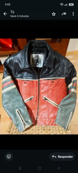 Cazadora Biker Piel Negra y Roja