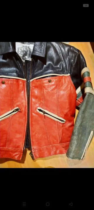 Cazadora Biker Piel Negra y Roja