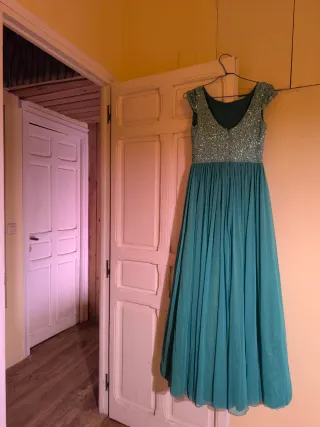 Vestido verde lentejuelas boda S