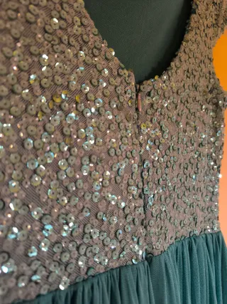 Vestido verde lentejuelas boda S