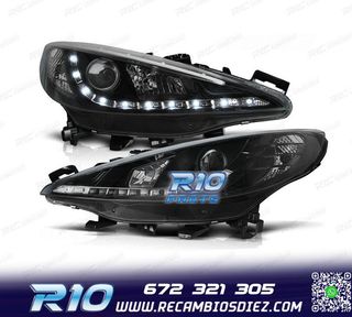 FAROS PEUGEOT 207 06-12 LUZ DIURNA LED FONDO NEGRO