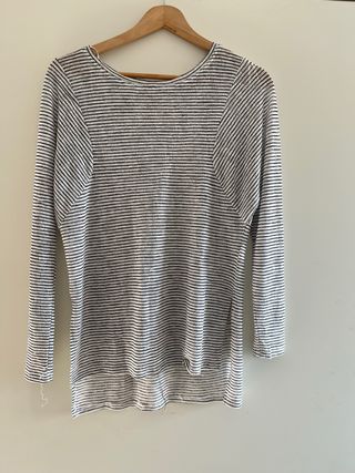 Blusa Zara Rayas Finas Gris y Blanca