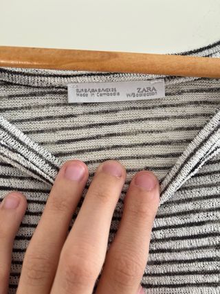 Blusa Zara Rayas Finas Gris y Blanca