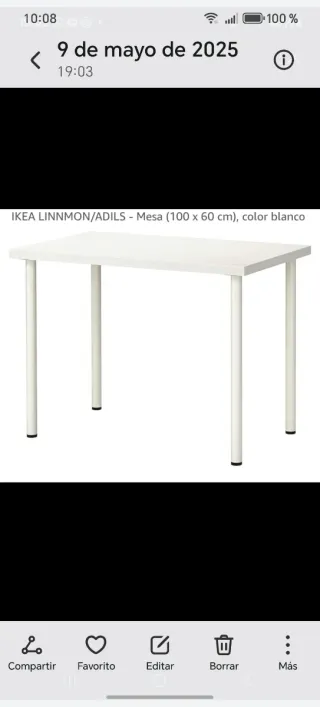 Mesa IKEA LINNMON/ADILS blanca 100x60