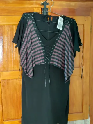 Vestido LMV Negro y Rosa con Cordones