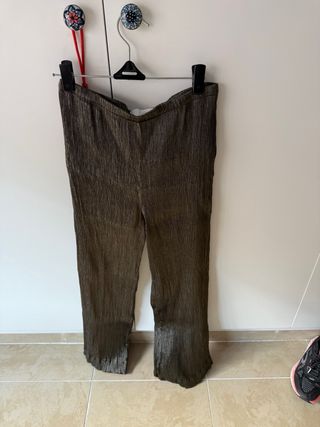 Pantalones brillantes dorados y verde oliva