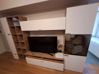 Mueble salón modular madera y cristal