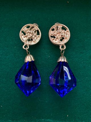 Pendientes vintage cristal azul y dorado