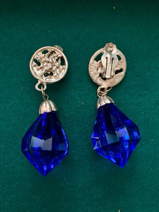 Pendientes vintage cristal azul y dorado