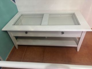 Mesa baja salón cristal y madera