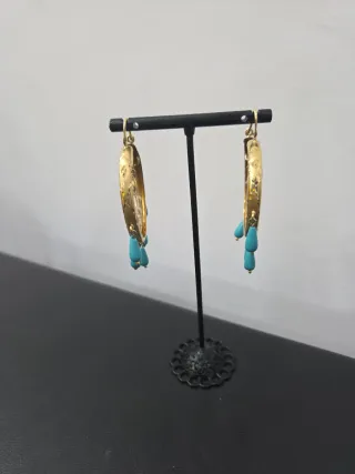 Pendientes Aro Oro 18k Coral Azul