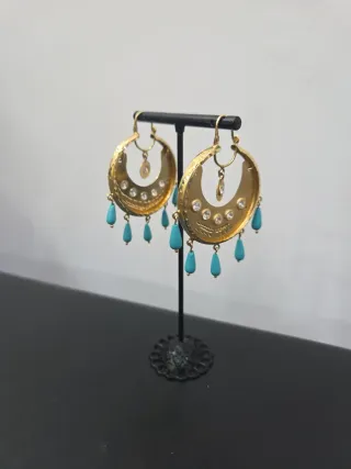Pendientes Aro Oro 18k Coral Azul