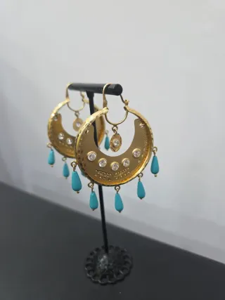Pendientes Aro Oro 18k Coral Azul