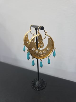 Pendientes Aro Oro 18k Coral Azul