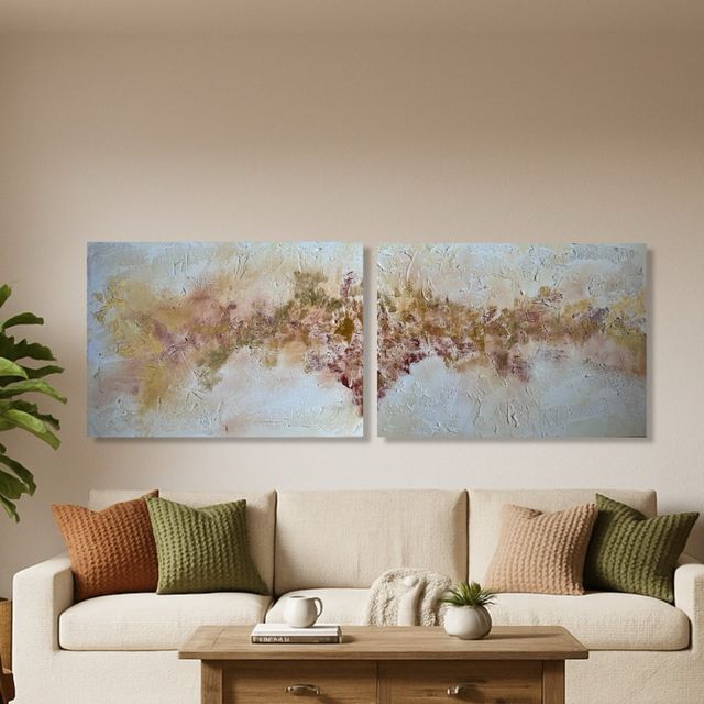 2 Cuadros Abstractos gran tamaño Beige y Dorado