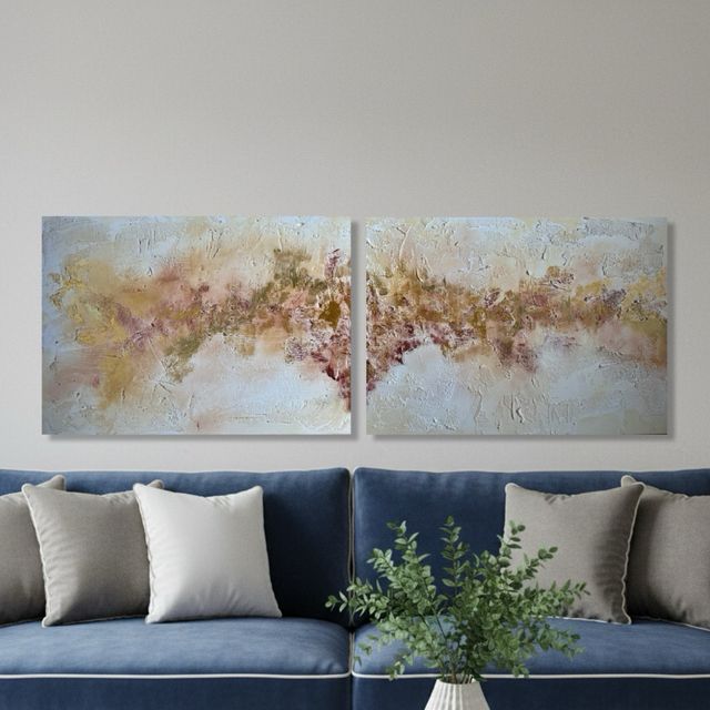 2 Cuadros Abstractos gran tamaño Beige y Dorado